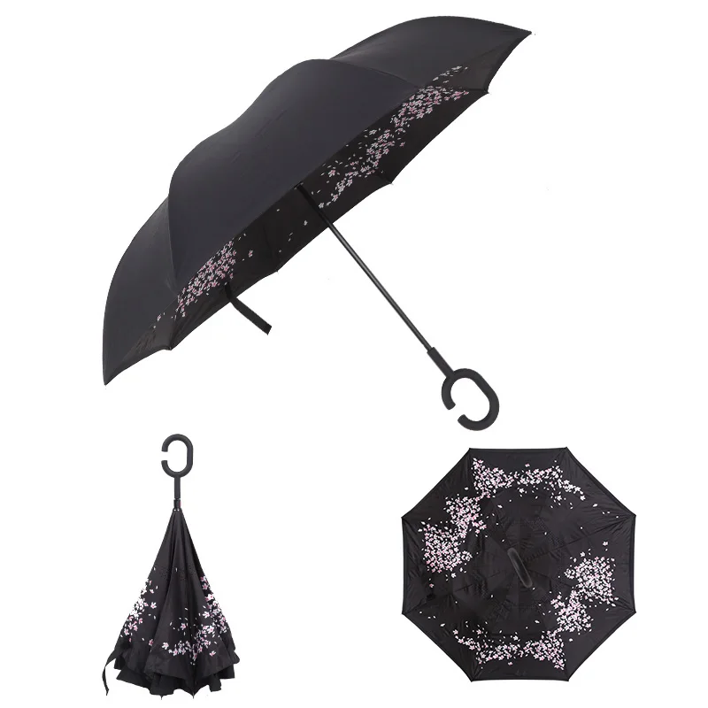 Ветрозащитный обратный складной двойной слой перевернутый зонтик от дождя самостоящий защита от дождя c-крюк руки для автомобиля - Цвет: F