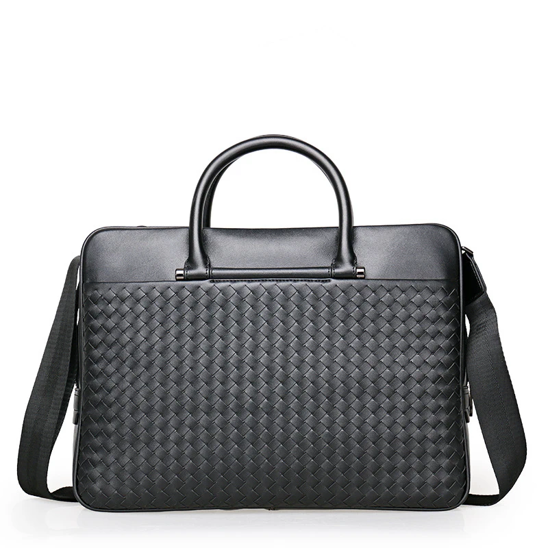 Genuine Leather Business Men 's Handbag High Quality & Capacity Shoulder Bag Multi-compartment Briefcase Laptop Bag Woven Bags Genuine Leather Business Men 's Handbag High Quality & Capacity Shoulder Bag Multi-compartment Briefcase Laptop Bag Woven Bags