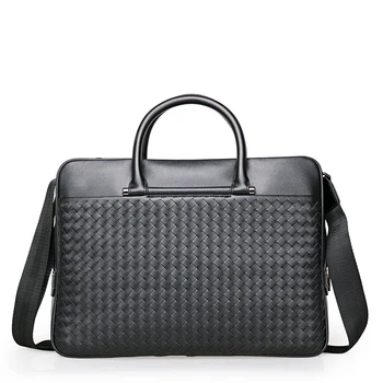 

Hand-Woven Bag Men's Briefcase Multi-compartment Laptop Bag Large Capacity Business Hand Bag Shoulder Bag