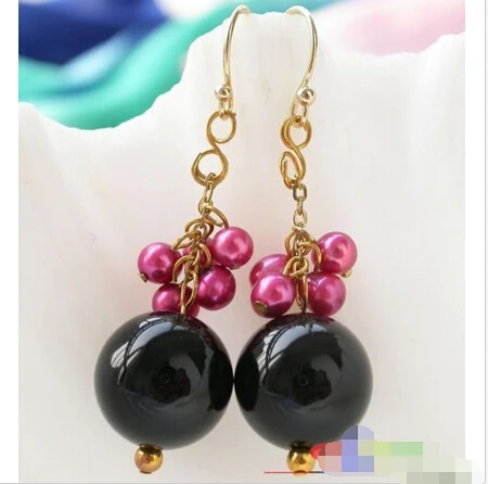 

p2181 ROSE RED RICE PEARL AGATE BEAD DANGLE EARRING ^^@^Noble style Natural Fine jewe FREE SHIPPING