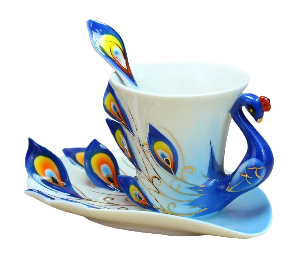 Кофейная кружка с павлином и ложкой 200 мл|peacock coffee mugs|coffee mugmug with |