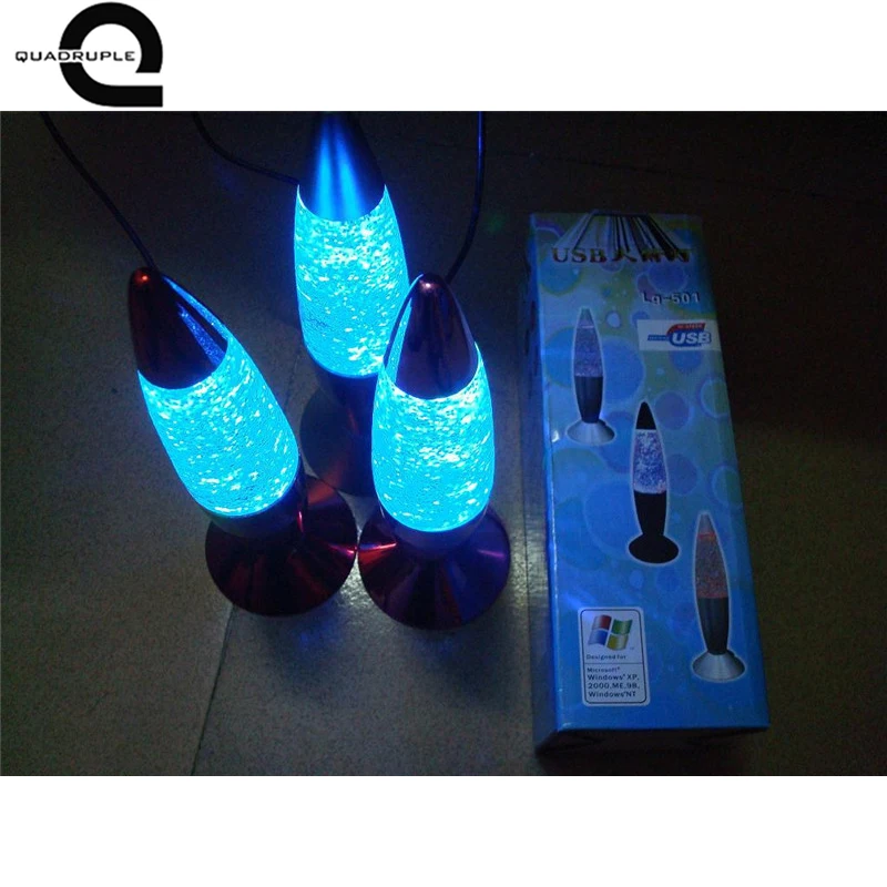 Quadruple 3D Rocket Multi Color Changing Lava Lamp RGB LED Glitter