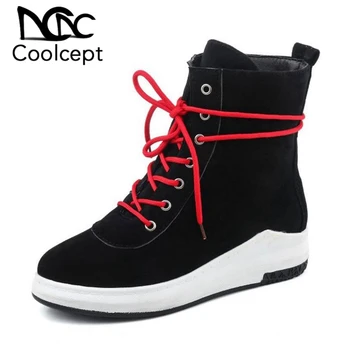 

CoolCept Size 31-44 Women Half Short Flats Boots Cross Strap Thick Fur Shoes For Cold Winter Boots Short Botas Women Footwears