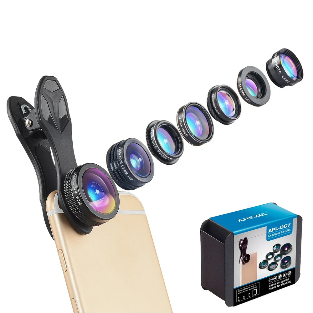 

7in1 Wide Angle Lens for IPhone Samsung Xiaomi S7 S8 S9 Phone Camera Lens Kit Fish Eye /Macro Lens CPL Kaleidoscope
