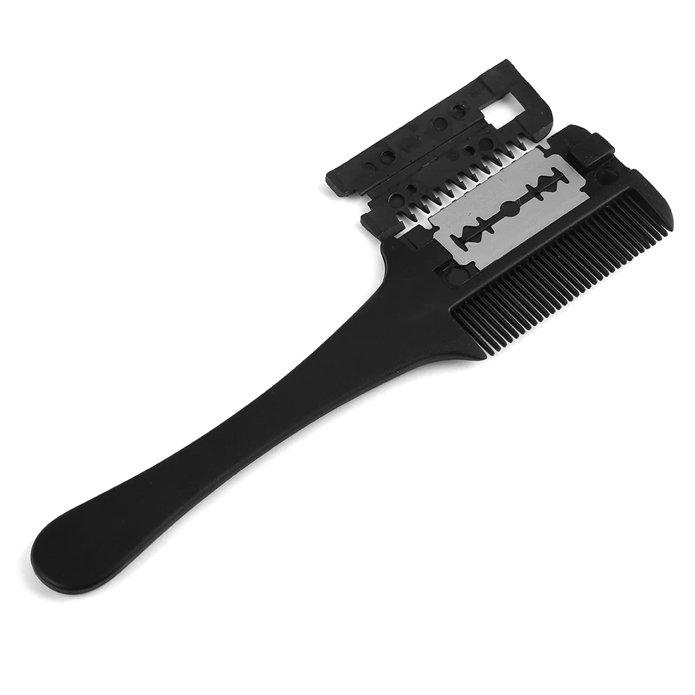 

1 Pc Professional Hair Double-sided Razor Comb Black Handle Hair Razor Cutting Thinning Comb Home DIY Trimmer Inside with Blades