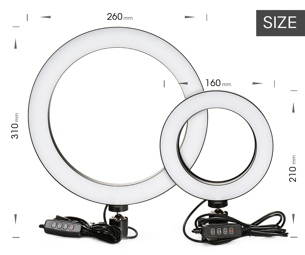 Photography LED Selfie Ring Light 16/26cm three-speed Stepless Lighting Dimmable With Cradle Head For Makeup Video Live Studio