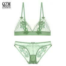 QIZHIMIAO прозрачный бюстгальтер с ультратонкими чашечками женское сексуальное нижнее белье летний кружевной бюстгальтер и трусики набор провода бесплатно нижнее белье больших размеров