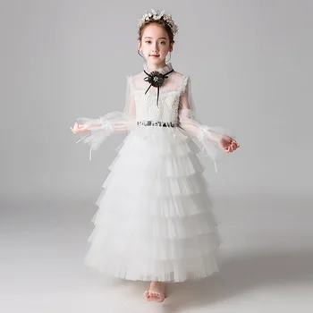 

2019 New Children Girls Mesh Flowers Tutu Princess Dress Toddler Girl Clothing Vestido Kids Dresses For Girls Wedding Party L401