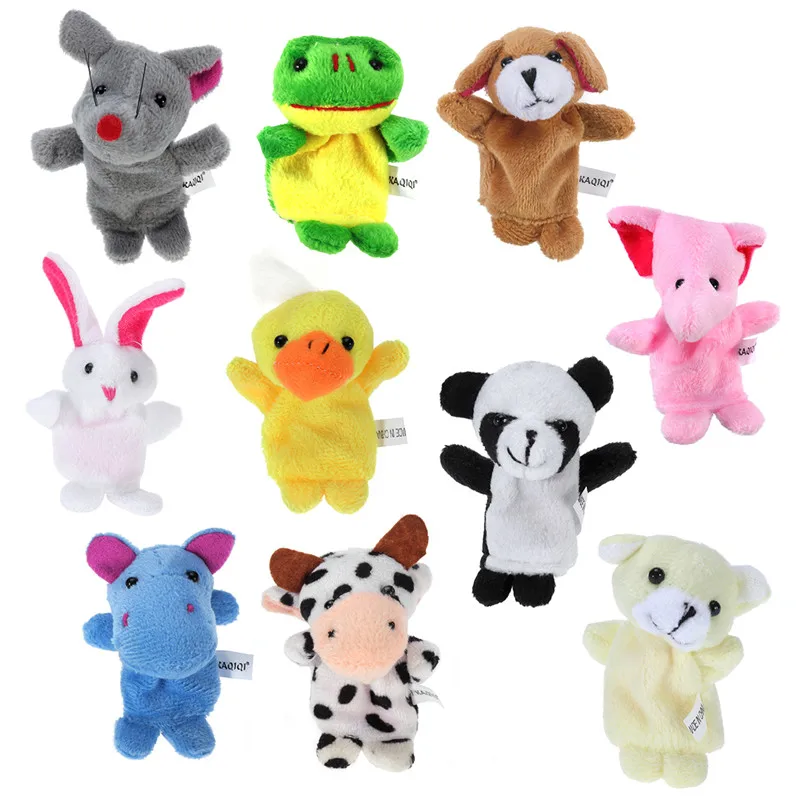 10 шт ферма Зоопарк Животные-марионетки на пальцы игрушки мальчики девочки Детские вечерние сумки наполнитель Новые Kawaii Дети Мягкие игрушки для детей куклы - Цвет: Cartoon Animal