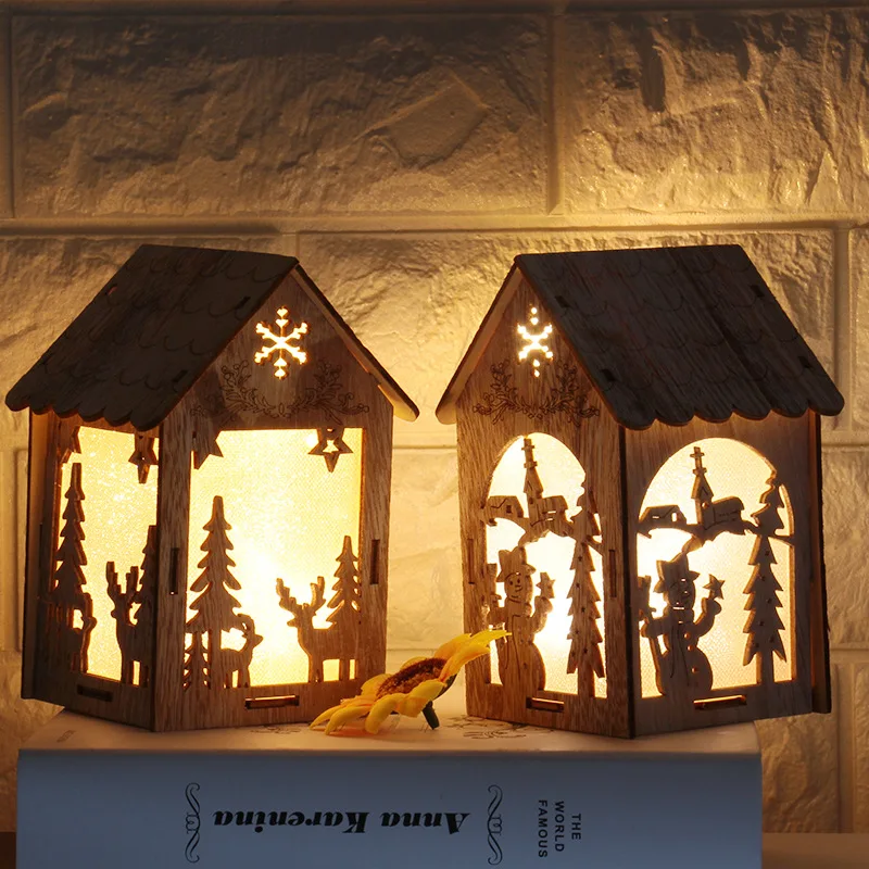 Рождественские елочные украшения, подвесной светодиодный светильник, деревянный дом для Висячие украшения для дома, отличный рождественский подарок, свадебный Navidad