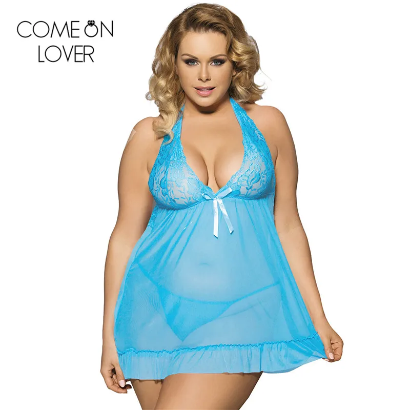 Comeonlover, женское сексуальное нижнее белье, новое, размера плюс 5XL/6XL/7XL, dessous, сексуальное, RE70098, кружевное, с открытой спиной, сексуальное, эротическое - Цвет: blue lingerie