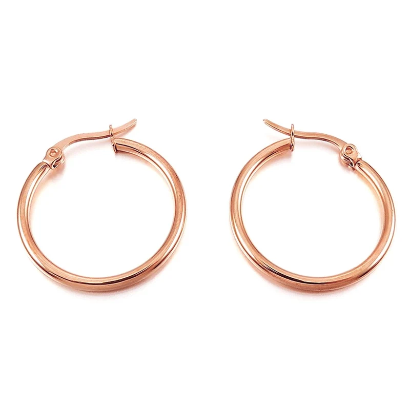 1 pairs 15mm 20mm 25mm Jewelry Simple Hoop Woman Huggies Stainless Steel Earrings Ear Clip Sale Round Temperament - Окраска металла: Rose Gold 15MM