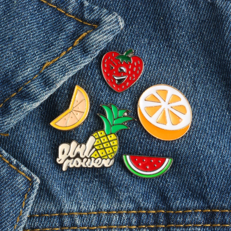 5 Pce/Set Pineapple Brooches Gift For Kids Friends Fruit Icons Watermelon Pin Strawberry Badge Button Lapel Clothes Enamel Pins