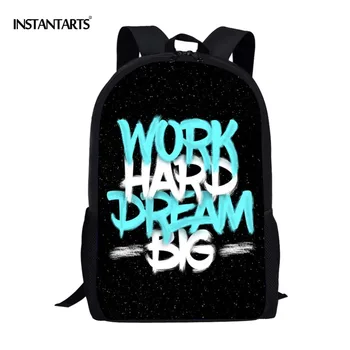 

INSTANTARTS Inspirational Popular Words Printing Student Backpack High Quality Children School Bags 3D Brand Design Satchel Bag