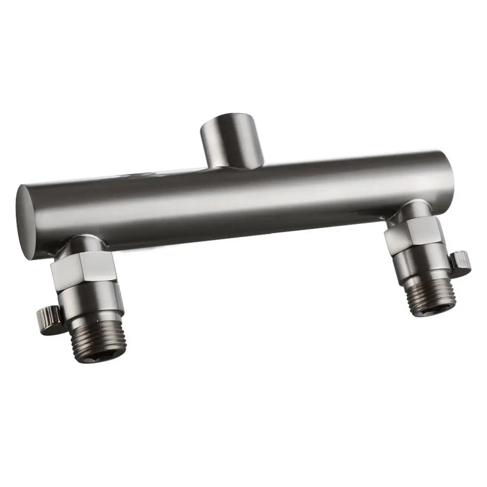 Bathroom Brushed Nickel Brass Shower Head Double Outlet Manifold With