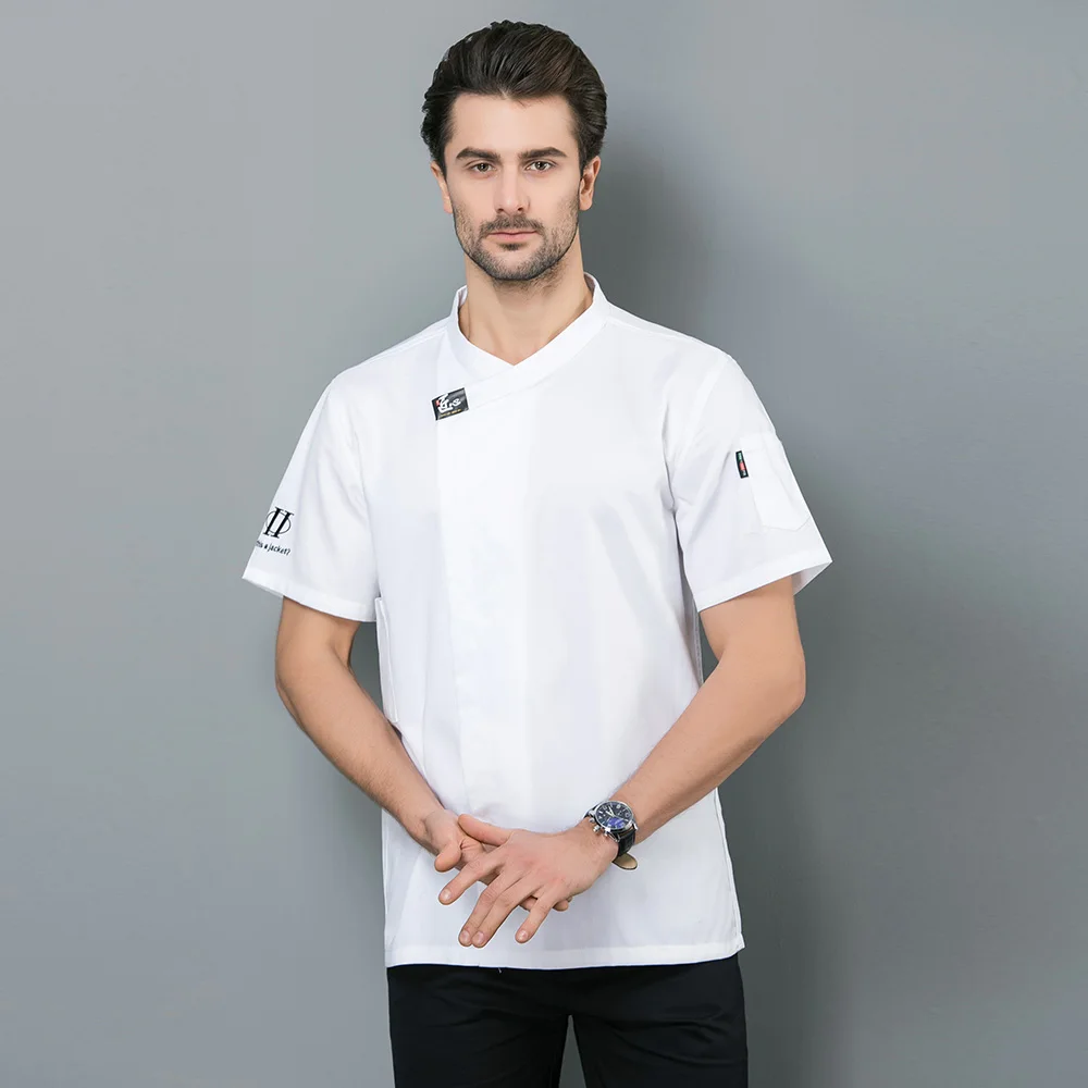 sanxiaxin quality unisex Short sleeved Food Service restaurant uniform hotel Kitchen Work Jacket White black work clothes men