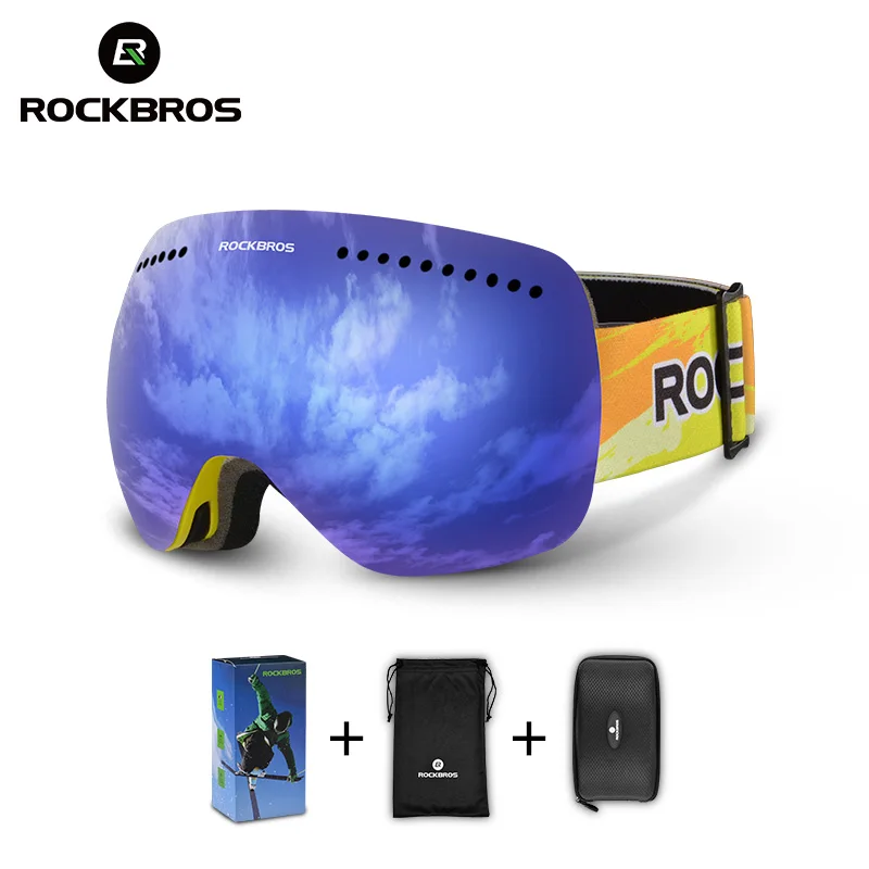 ROCKBROS العدسات مزدوجة تزلج نظارات UV 400 على الجليد التزلج نظارات الرجال كبيرة قناع النساء على الجليد نظارات طبقات نظارات المحرك