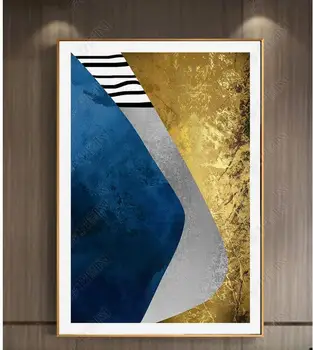 

High Quality Abstract Blue Gold Painting Geometry European Style Canvas Art Wall Picture for Living Room Cuadros No Frame