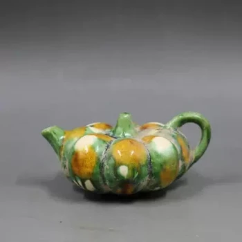 

Antique Craft Porcelain Pumpkin Teapot in Tang Sancai Green Space