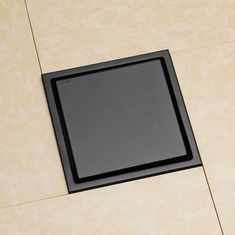 100pcs Popular Matte Black Square Shower Floor Drain with Tile Insert Grate 6 inch