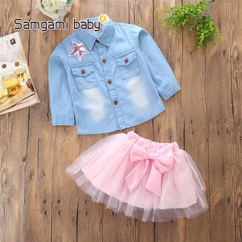

SAMGAMI BABY Spring Autumn Fashion Girls Clothing Sets 2 Pieces Suit Girls Cowboy Denim Shirt Tops Tutu Skirt Girl Clothes 1-5Y