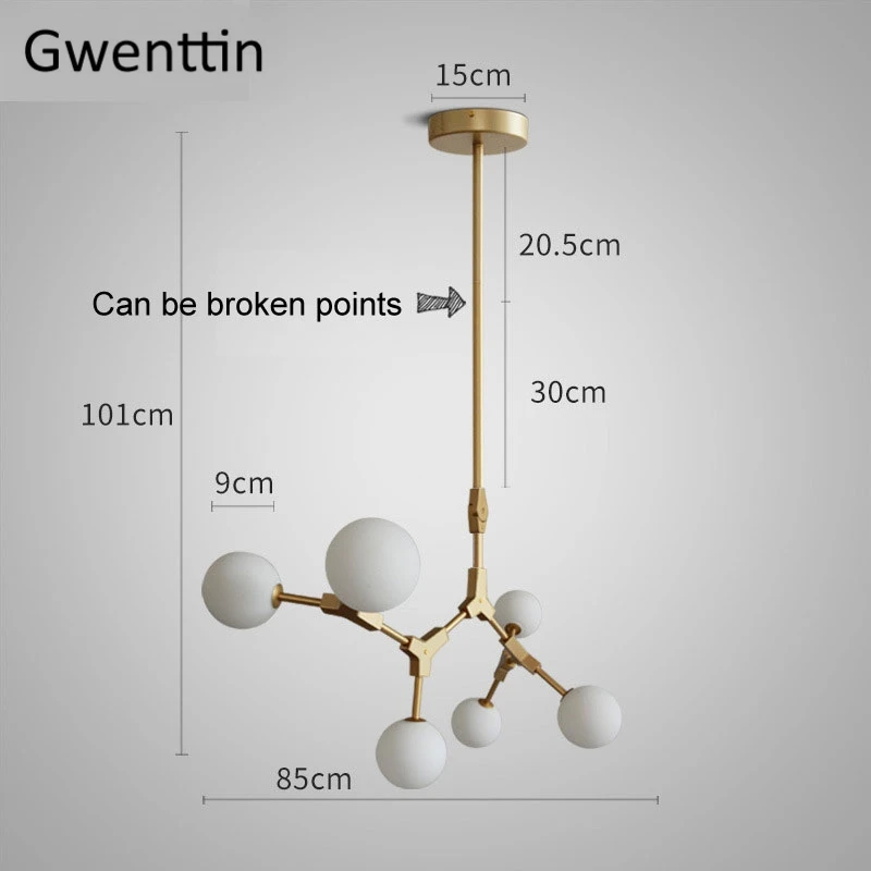 Современные Волшебные золотистые люстры, светодиодный стеклянный шар, подвесной светильник, промышленный подвесной светильник, светильник для гостиной, домашний декор - Цвет абажура: 6 Heads