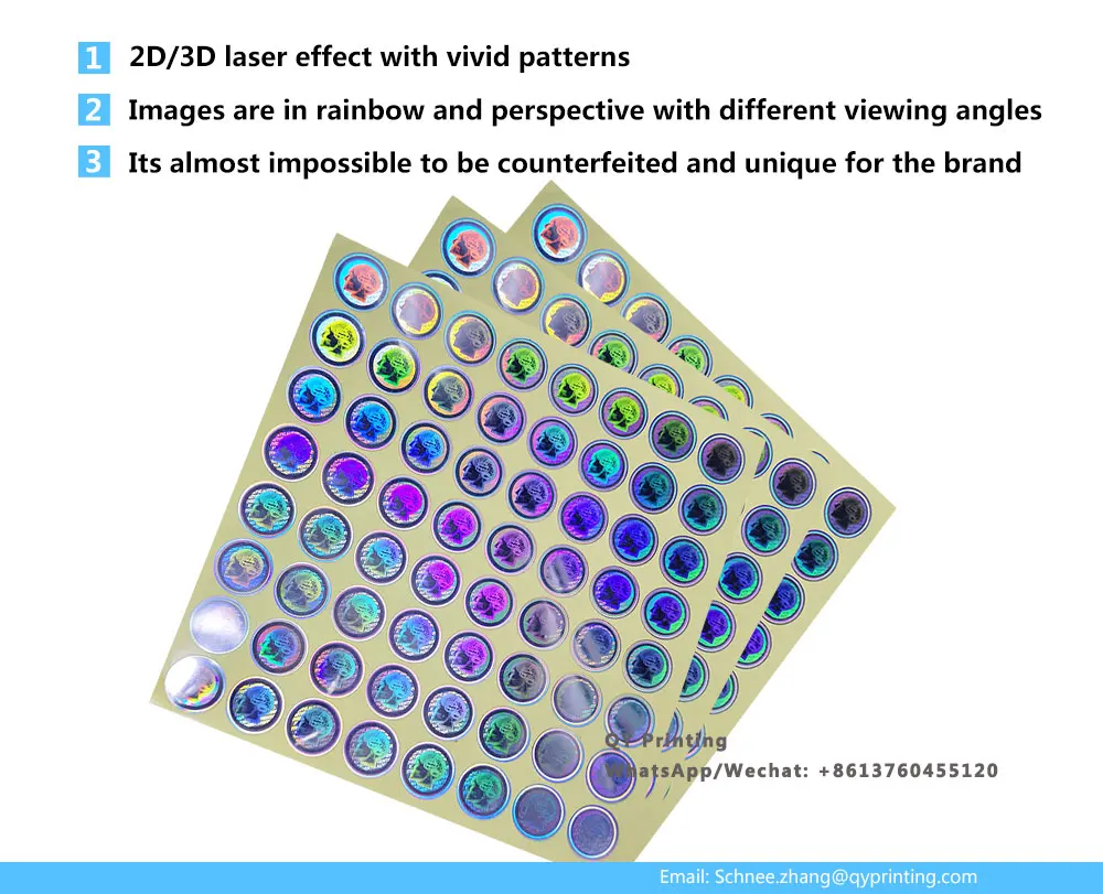 10000 шт 18x18 мм пользовательские печатные 3D голографические наклейки 2D Перманентный голографический бренд в виде логотипа наклейки с принтами