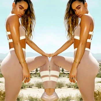 

Newest Ladies Sexy V Neck Beige Bandage Set 2018 Celebrity Designer Fashion Women's Set