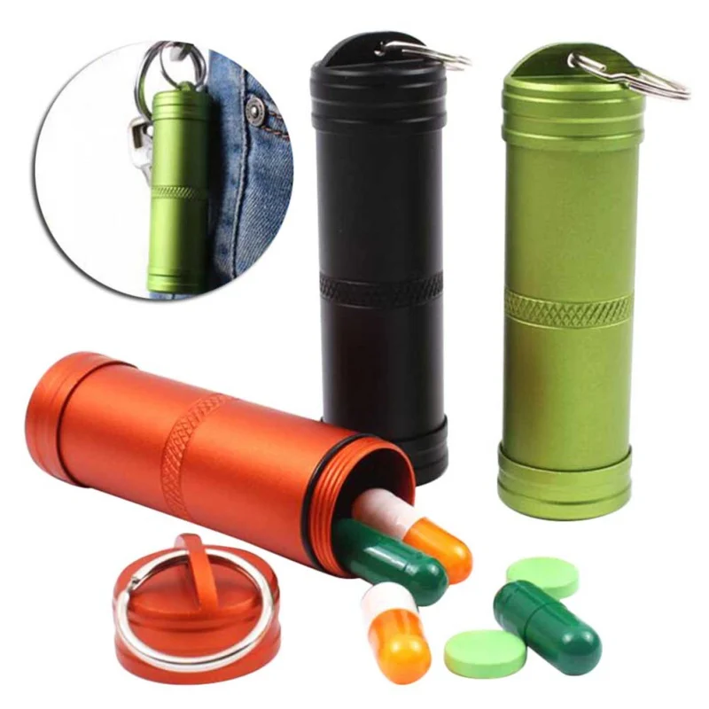 

EDC Survival Case Container Emergency Survival Pill Tank Aluminium Alloy Waterproof Capsule Seal Bottle Survival First-aid Tools