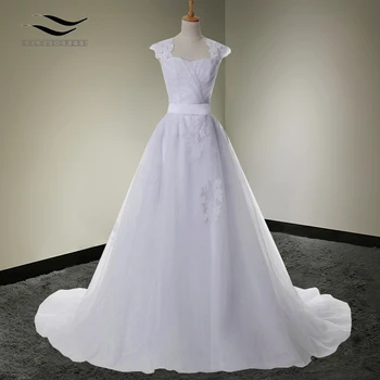 

Vestidos de Noivas 2018 White Ivory A Line Lace Wedding Dresses with Count Train Cap Sleeves Bridal Gowns Custom Made SD-W335