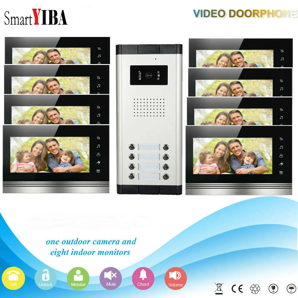 

SmartYIBA 7 Inch Wired Video Door Phone Doorbell Building Intercom System with 700TVL Wired Camera Night Vision Remote Unlocking