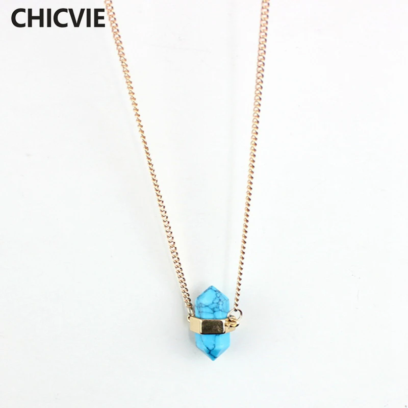 

Blue Natural Turquoise Stone Necklaces Gold Pendant Necklaces for women Jewelry Vintage Party Hoilday Accessories SNE160224