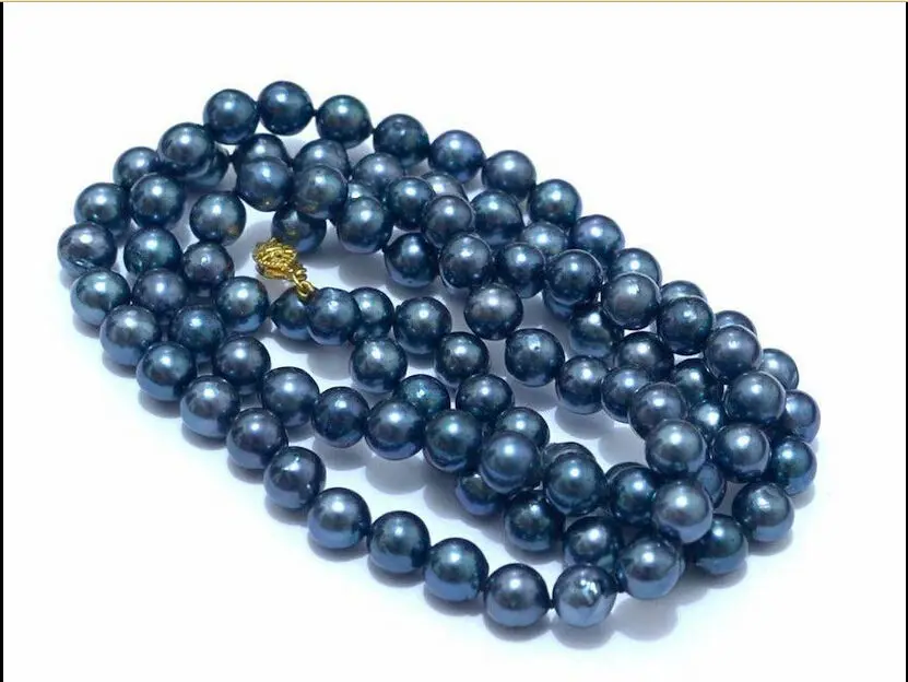 

Free Shipping >>>>>Beautiful 9-10mm BLACK BLUE Natural South Sea Pearl Necklace 33" 14K clasp r