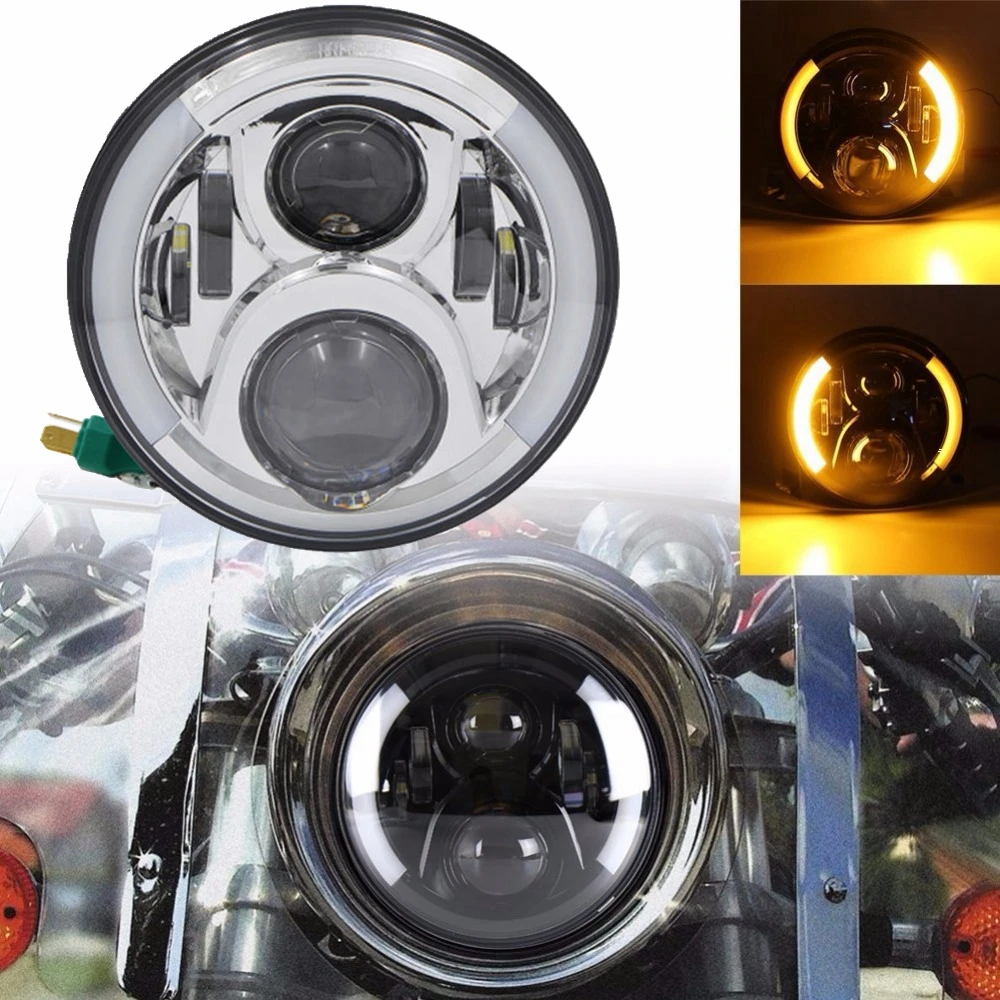 50W 7inch H4 Round LED Driving Light for Harley Bike with Halo Angel