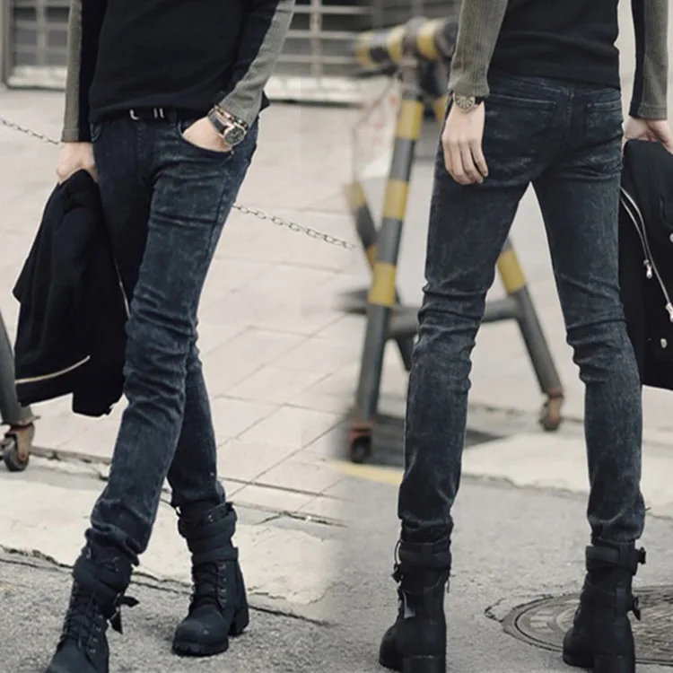 Мода весна осень повседневные мужские джинсы с принтом в стиле хлопьев снега мужские ноги карандаш череп мужские темно-серые подростковые ковбойские узкие брюки - Цвет: Темно-серый