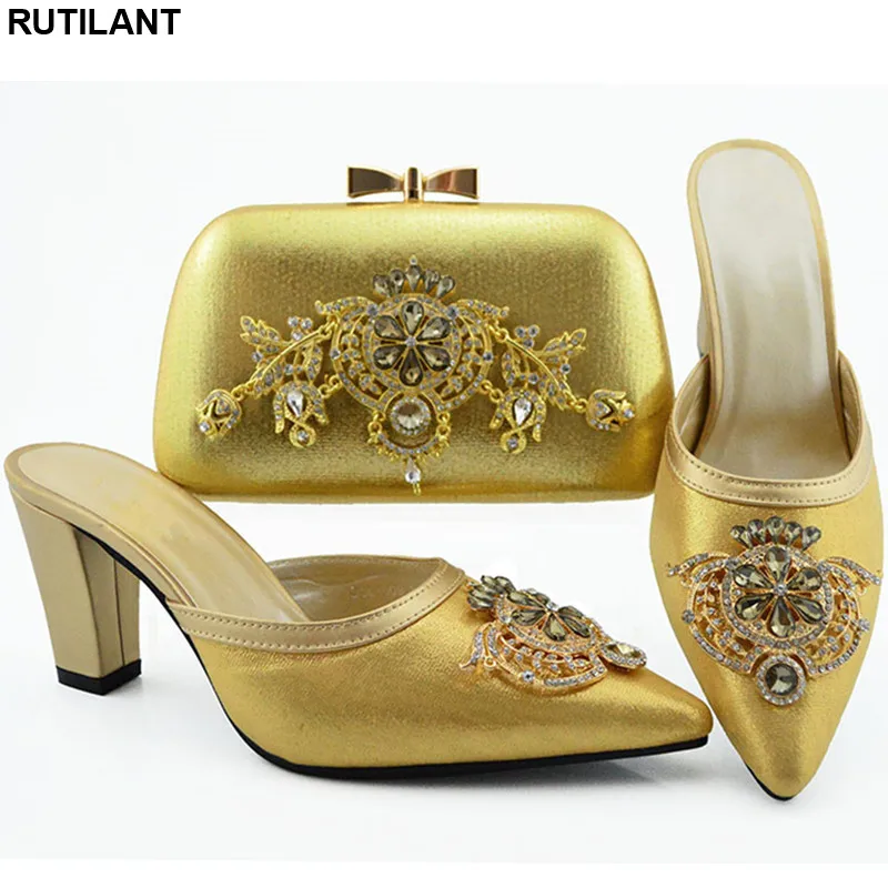 

New Fashion Shoe and Bag Set for Party In Women Nigerian Women Wedding Pumps Plus Size Shoes Women Heel Elegant Crystal Shoes