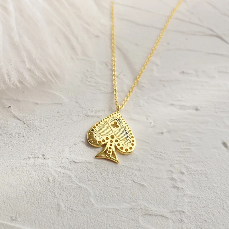 

LouLeur 925 sterling silver gold Poker openwork heart pendant necklace simple wild Sexy elegant necklace for women jewelry charm