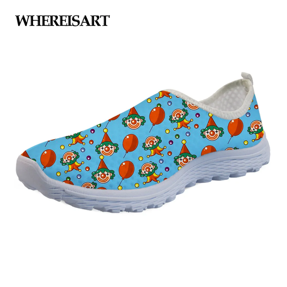 

WHEREISART Sneakers Shoes Women Flats Cartoon Clown Pattern Summer Fashion Ladies Casual Light Mesh Shoes Loafers Woman Beach