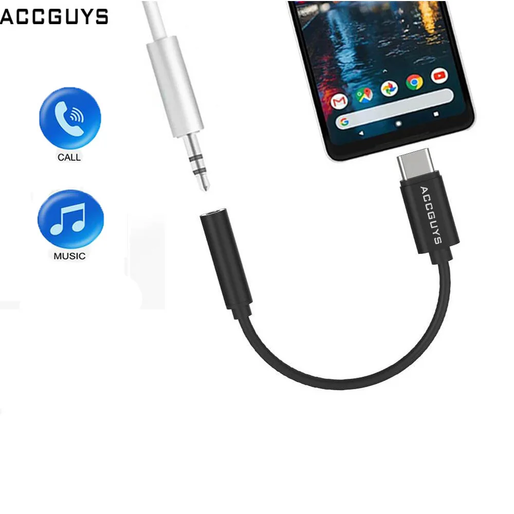 

ACCGUYS USB Type C to 3.5mm Earphone Jack Aux Audio Cable Adapter DAC Chip Calling Music Converter For Huawei Google Pixel 2 HTC