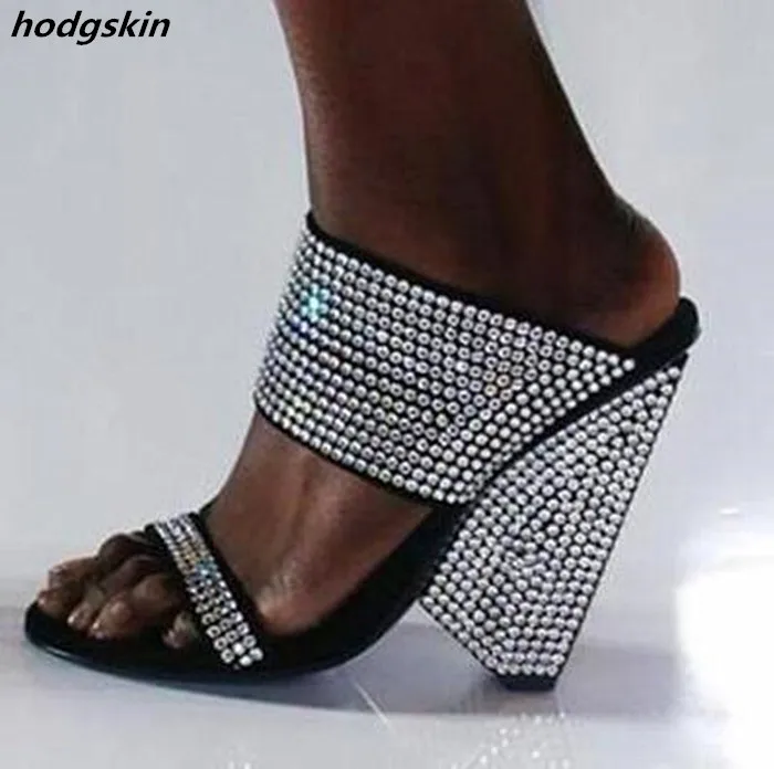

2019 Fashion Summer Shiny Sliver Crystal 10CM Heels Spikes Heels Women Sandals Slides Sexy Ladies Rhinestone Shoes Woman Boots