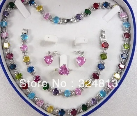 Продажи ювелирных многоцветный циркон ссылка браслет/Серьги/Кольцо/Цепочки и ожерелья комплект #1751 Продажи ювелирных многоцветный циркон ссылка браслет/Серьги/Кольцо/Цепочки и ожерелья комплект #1751