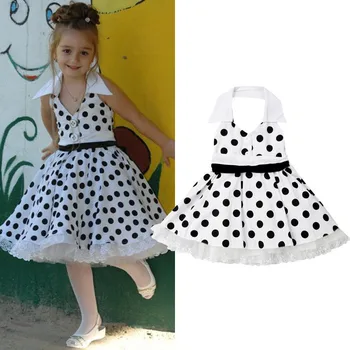 

Fashion Kids Polka Dot Dress Retro Baby Girls Sleeveless Peter Pan Collar Backless Ball Gown Dresses Princess Party Lace Vestido