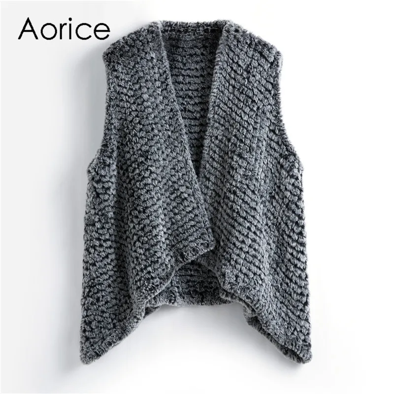

Aorice FF902 New knit imitate rabbit fur vest women's faux fur coat spring winter warm outwear solid color casual fur coats