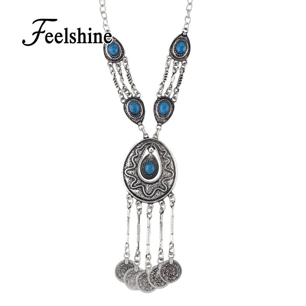 Индийские украшения Boho Maxi Цепочки и ожерелья старинное серебро Цвет черный