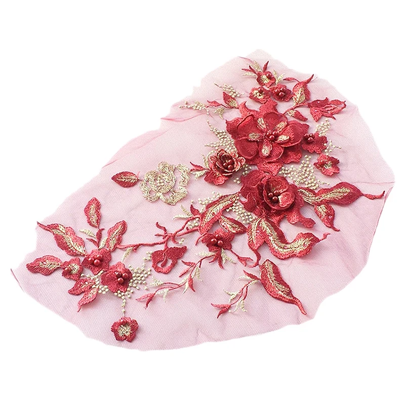 

Color Pearl Beaded 3D Embroidery Patch Wedding Lace Flower Patch Performance Clothing Diy Lace Accesories Applique Costumes De
