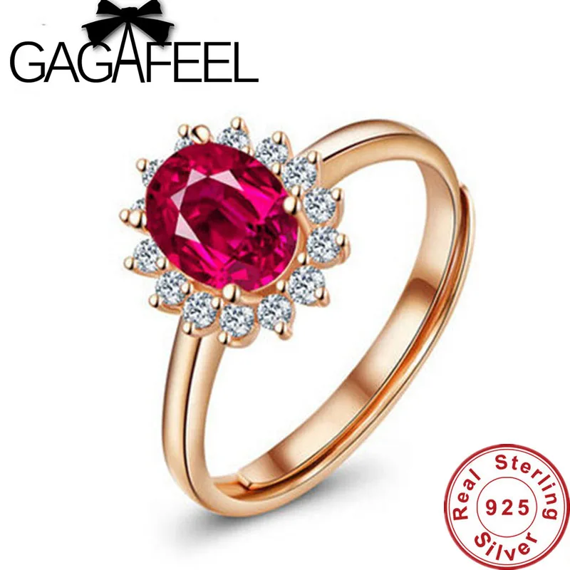

GAGAFEEL Elegant Wedding Rings for Women 925 Sterling Silver Jewelry Rose Gold Color Top Luxury Red Corundum rings