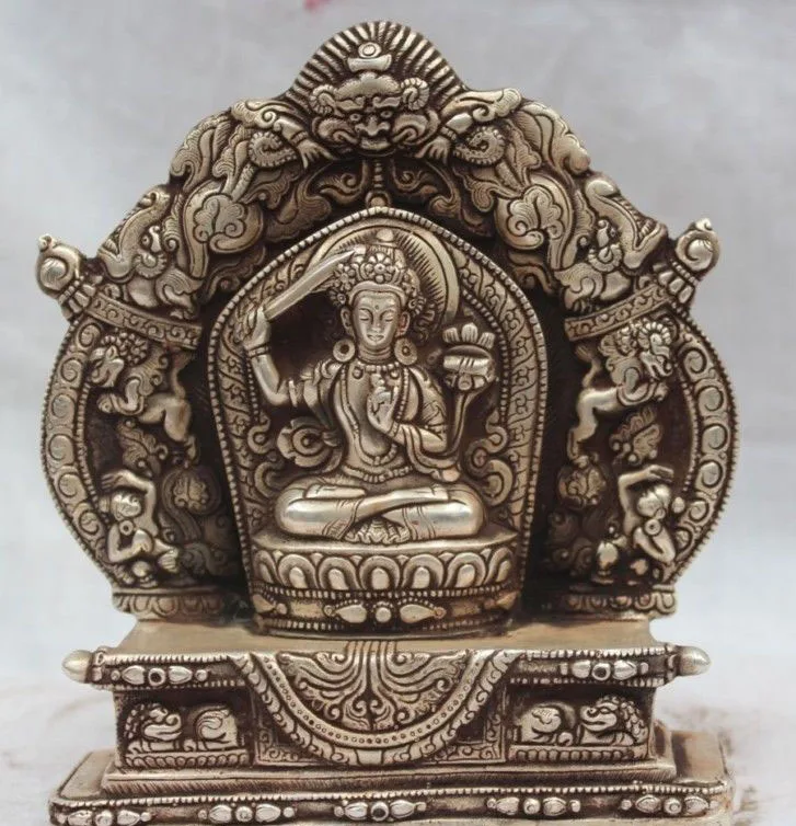 

Tibetan Silver Buddhist Manjushri Bodhisattva Statue free shipping