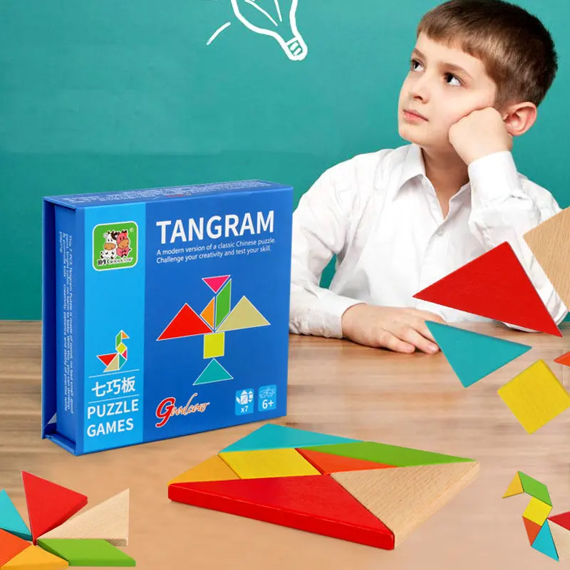 Детские развивающие игрушки деревянные пазлы, Tangram Master детские игрушки обучающие материалы, Обучающие деревянные геометрические Пазлы