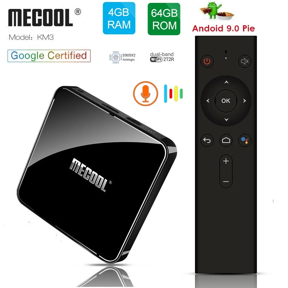 MECOOL KM3 Android 9 0 Smart tv Box Amlogic S905X2 4 Гб DDR4 64 rom Голосовое управление 2 4G/5G WiFi Bluetooth USB 3 4K
