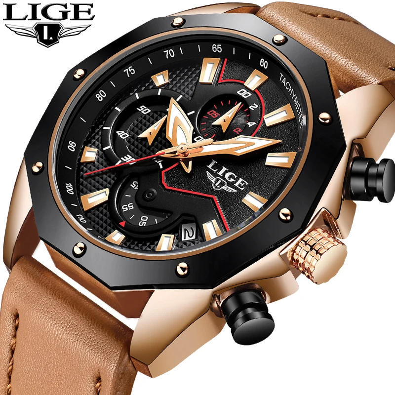 

LIGE Men Watches Business Top Luxury Brand Quartz Watch Men Leather Dress Waterproof Sport Chronograph Male Relogio Masculino